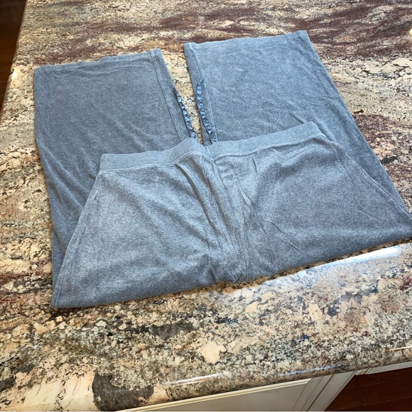 Plush & Lush Size XL Grey Velour Wide Leg Lounge Pants with Satin Drawstring - Picture 2 of 8